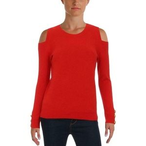 RALPH LAUREN RED COLD SHOULDER CASHMERE SWEATER